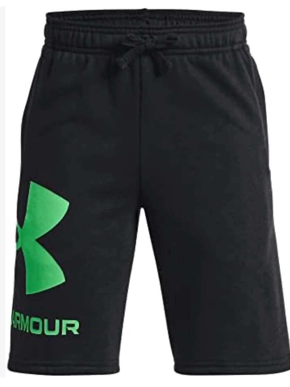 Under Armour Boys Black Green Rival Fleece Logo Shorts | Size XL